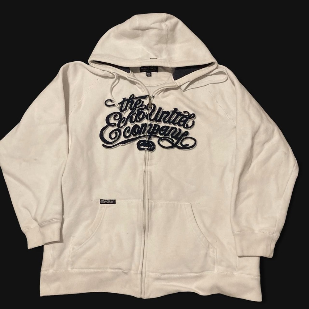 Ecko Unltd white embroidered full zip hoodie vtg y2k hip hop XXL/26.5
